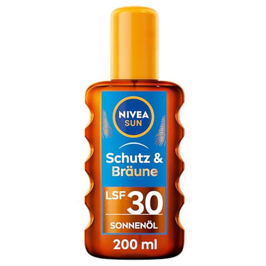 NIVEA SUN Schutz & Bräune Sonnenöl Spray LSF 30 (200 ml), Sonnencreme mit Pro-Melanin-Extrakt für eine ebenmäßige Bräune, sofortiger Sonnenschutz mit UVA/UVB-Filtersystem im Sale